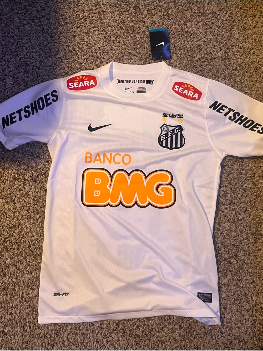 Nike White Santos FC Home Jersey with Orange BMG Logo